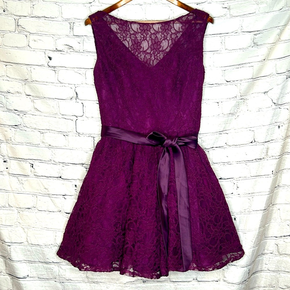 Mori Lee By Madeline Gardner Purple Lace Short Formal Dress Size 14